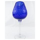 EMPOLI Italy Cobalt Blue Optic Long Twisted Stem Thumbprint Coin Glass Chalice