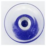 EMPOLI Italy Cobalt Blue Optic Long Twisted Stem Thumbprint Coin Glass Chalice