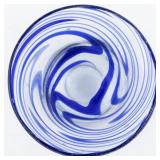 Hand Blown Cobalt Blue & Clear Swirl Footed Drinking Glass.