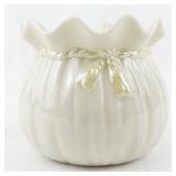 Vintage 3" BELLEEK Porcelain Fluted Ribbon Miniature Flower Pot