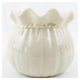 Vintage 3" BELLEEK Porcelain Fluted Ribbon Miniature Flower Pot