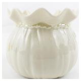 Vintage 3" BELLEEK Porcelain Fluted Ribbon Miniature Flower Pot