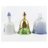 Group of Three Bells: Moser Bohemian Crystal Czechoslovakia Handmade Heavy Gold Glint Dinner Bell, BING & GRONDAHL Seagull Bell. & TREASURE MASTERS Angels Kissing Bell.