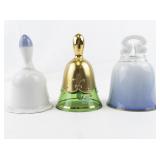 Group of Three Bells: Moser Bohemian Crystal Czechoslovakia Handmade Heavy Gold Glint Dinner Bell, BING & GRONDAHL Seagull Bell. & TREASURE MASTERS Angels Kissing Bell.
