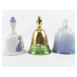 Group of Three Bells: Moser Bohemian Crystal Czechoslovakia Handmade Heavy Gold Glint Dinner Bell, BING & GRONDAHL Seagull Bell. & TREASURE MASTERS Angels Kissing Bell.