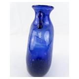 HAND BLOWN Cobalt Blue Glass Double handle Art Glass Bottle/Vase