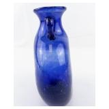 HAND BLOWN Cobalt Blue Glass Double handle Art Glass Bottle/Vase