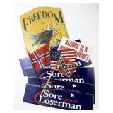 Political and Patriotic Lot - Sign, Bumper Stickers and flags