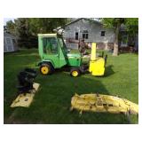 John Deere 420 Tractor, snowblower, mower, snow blade