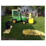 John Deere 420 Tractor, snowblower, mower, snow blade
