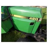 John Deere 420 Tractor, snowblower, mower, snow blade