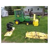 John Deere 420 Tractor, snowblower, mower, snow blade