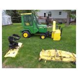 John Deere 420 Tractor, snowblower, mower, snow blade