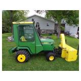 John Deere 420 Tractor, snowblower, mower, snow blade