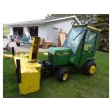 John Deere 420 Tractor, snowblower, mower, snow blade