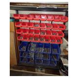Blue and Orange Containers with hardware and Tool shop shelf