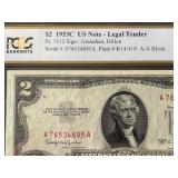 1953 C Red Seal $2 Dollar Note PCGS Choice Uncirculated 63 PPQ