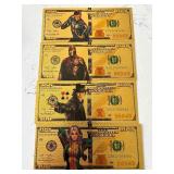 24K Gold Marvel Character $100 Dollar Bills