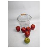 Glass Basket with Wooden Handle and 6 Decorative Apples