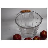 Glass Basket with Wooden Handle and 6 Decorative Apples