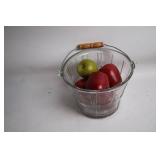 Glass Basket with Wooden Handle and 6 Decorative Apples