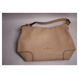 Noble Exchange Beige Leather Handbag with Gold Accents