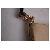 Noble Exchange Beige Leather Handbag with Gold Accents