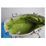 Coach Striped Tote Bag with Leather Accents and Charm