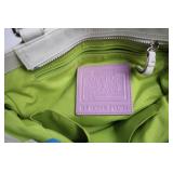 Coach Striped Tote Bag with Leather Accents and Charm