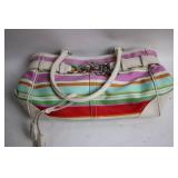 Coach Striped Tote Bag with Leather Accents and Charm