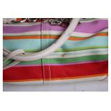 Coach Striped Tote Bag with Leather Accents and Charm