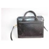 Compact Black Leather Briefcase with Shoulder Strap