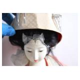 Vintage Japanese Geisha Doll in Kimono on Wooden Base