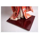 Vintage Japanese Geisha Doll in Kimono on Wooden Base
