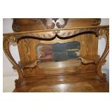 Antique Wooden Sideboard with Carved Details and Mirror