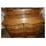 Antique Wooden Sideboard with Carved Details and Mirror