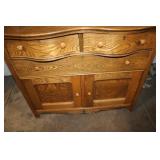 Antique Wooden Sideboard with Carved Details and Mirror