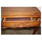 Vintage Carved Wood Console Table with Floral Accents