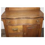 Antique Oak Sideboard Cabinet with Decorative Toprail