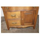 Antique Oak Sideboard Cabinet with Decorative Toprail