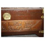 Antique Carved Wooden Storage Chest with Brass Accents