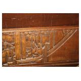 Antique Carved Wooden Storage Chest with Brass Accents