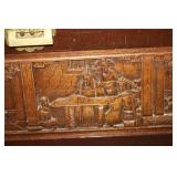 Antique Carved Wooden Storage Chest with Brass Accents