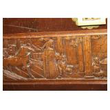 Antique Carved Wooden Storage Chest with Brass Accents