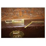 Antique Carved Wooden Storage Chest with Brass Accents