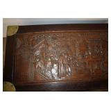 Antique Carved Wooden Storage Chest with Brass Accents