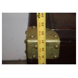 Antique Carved Wooden Storage Chest with Brass Accents