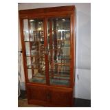 Elegant Wooden Glass Display Cabinet with Carved Bird Design