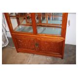 Elegant Wooden Glass Display Cabinet with Carved Bird Design