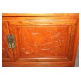 Elegant Wooden Glass Display Cabinet with Carved Bird Design